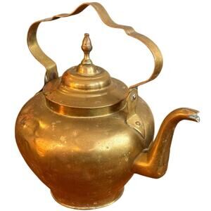 Antique 19th Century Solid Brass Tea Kettle Rare Islamic-Style Handle and Patina